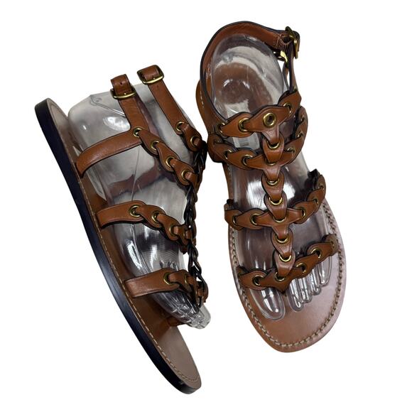 Coach Women’s Link Brown Leather Strappy Flat Gladiator Sandals Size 8.5B - Picture 1 of 10